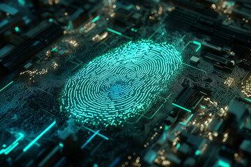 Cybersecurity Fingerprint: Digital Identity on Circuit Board