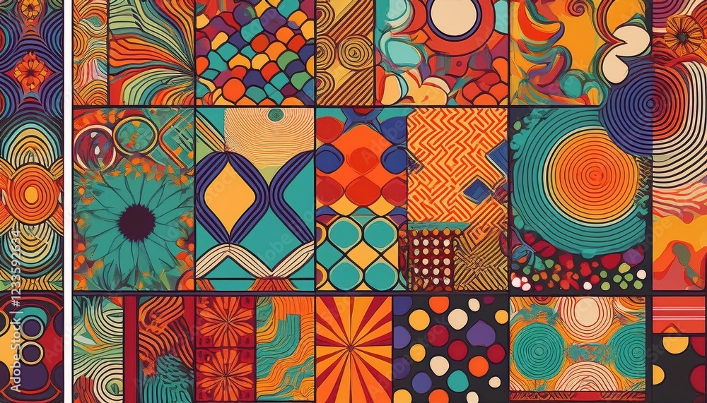 Aufkleber vibrant and trendy a set of colorful retro patterns in a s style vector backgrounds for digital art,