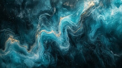 Abstract Ocean Swirl  Teal  Gold  Deep Sea Texture Background