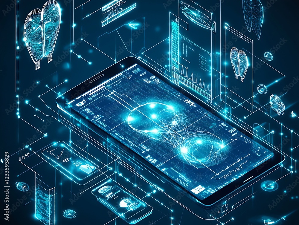 Poster Futuristic Mobile Device with Revolutionary Digital Interface and Advanced Holographics : Generative AI