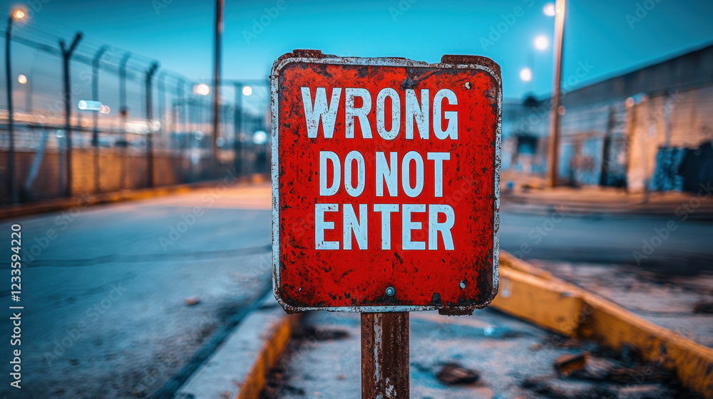Poster warning sign, close-up image of a bright red 