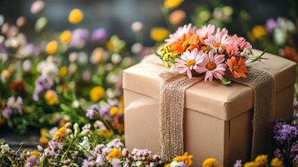 A Gift Box Adorned With Delicate Wildflowers