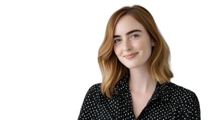 a young woman in a black shirt with polka dots on her hair poses for a portrait against a transparent background, PNG image, PNG file, Generative art.
