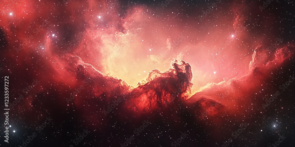 Poster Fiery Red Nebula with Luminous Stars in the Expansive Universe : Generative AI