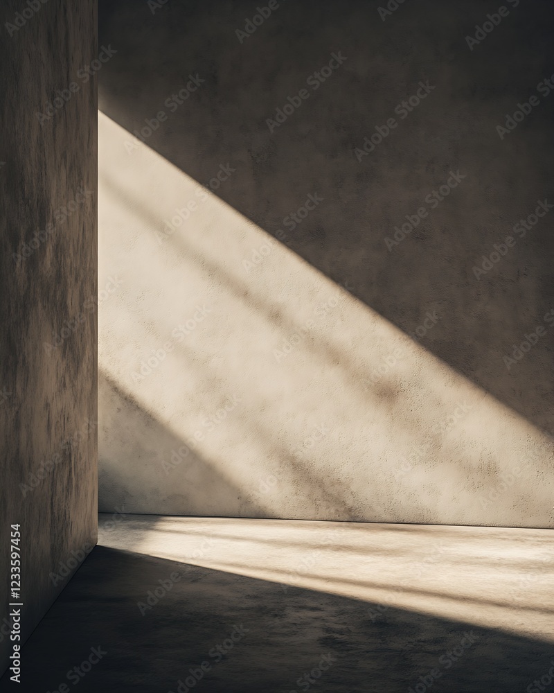 Poster serene room with soft shadows and light bean on textured walls : generative ai