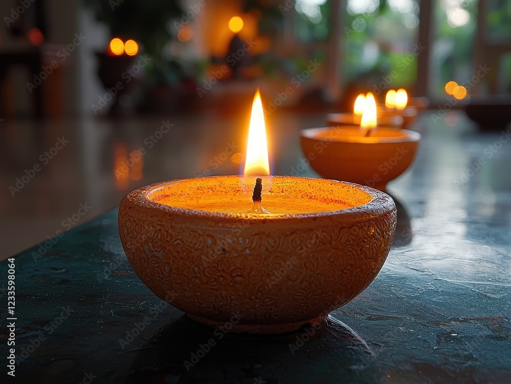 Poster a serene display of lit candles creating a calming ambiance.