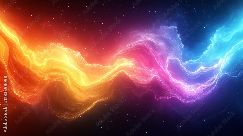 Aufkleber Vibrant Cosmic Waves of Colorful Energy in a Starry Universe Background : Generative AI