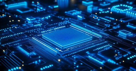 Obraz premium Cutting Edge Blue Circuitry Representing Future of Technological Advancements : Generative AI