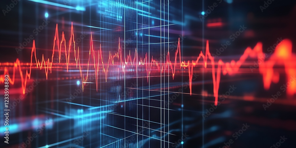Fototapete dynamic sound wave interface with neon blue and red highlights : generative ai