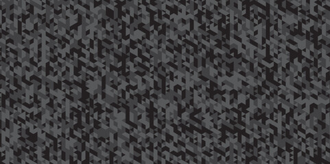 Abstract geometric black and gray background seamless mosaic and low polygon triangle texture wallpaper. Triangle shape retro wall grid pattern geometric ornament tile vector square element.	