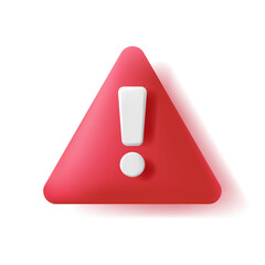 3D icon Red Caution warning sign, Universal Warning Triangle Sign with exclamation mark for General Hazards and Dangers. Attention icon, Alert for Safety Precautions, vector design with shadow