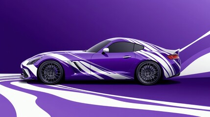 Obraz premium Purple sports car with white stripes on purple background.