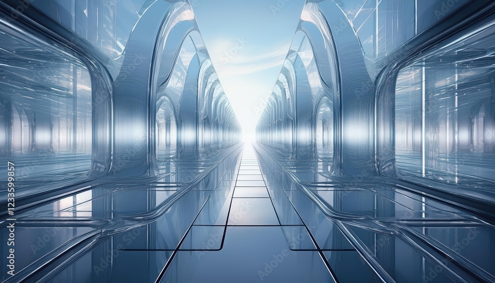 Poster frosted glass structures in a futuristic tech concept background a visionary scene of metallic archi