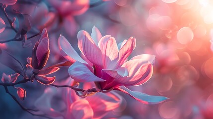 Fototapeta premium Beautiful blooming magnolia flower with fantasy colors