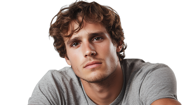 a young man poses for a portrait on a transparent background, PNG image, PNG file, Generative art. - Powered by Adobe