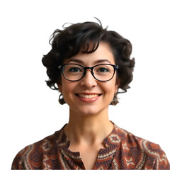 Obraz premium Smiling Young Woman with Glasses Isolated on Transparent Background