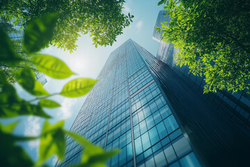 Modern Skyscraper Amidst Lush Greenery: A Sustainable Future