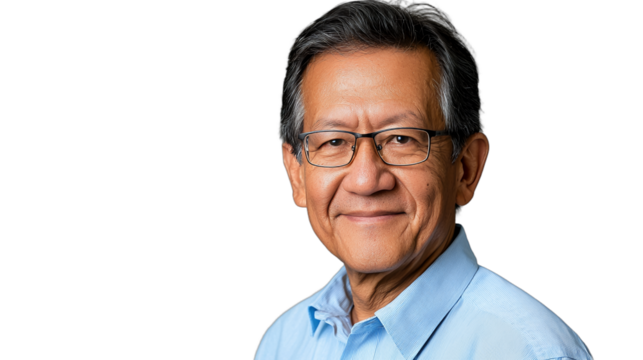 an older man with glasses wearing a blue shirt on a transparent background, PNG image, PNG file, Generative art.
