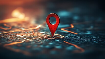 Futuristic Red Pin on Digital Map for Innovative Navigation and Location Finding : Generative AI