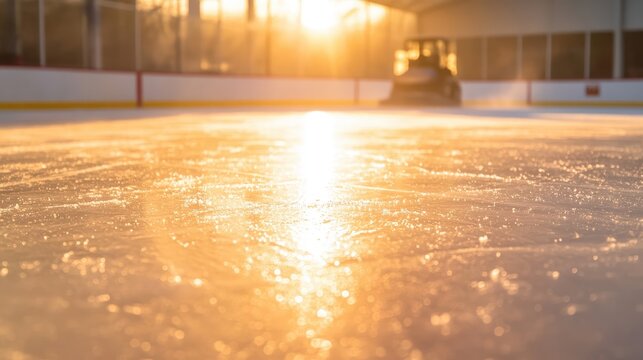 Tranquil Ice Rink at Sunrise with Zamboni in the Background