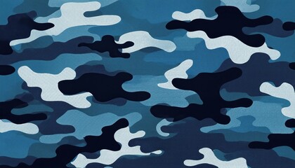 Vibrant, Realistic Military Camouflage Pattern in Deep Oceanic Blue, A Seamlessly Integrated Special Forces Design that Conveys a Sense of Strength and Stealth.