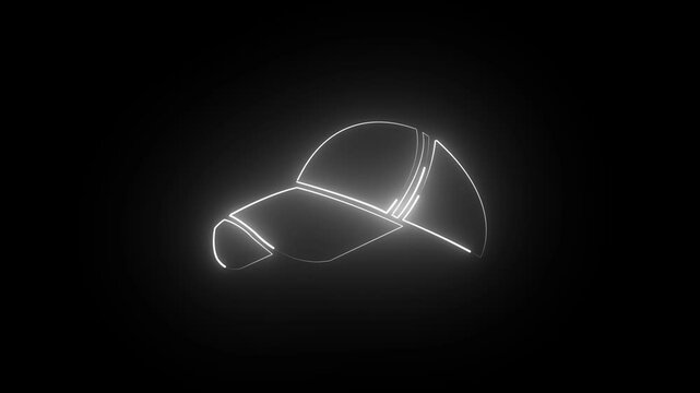 Glowing purple baseball cap - Vertical neon outline on black background
