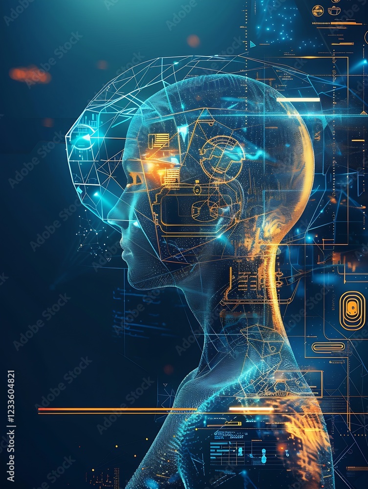 Poster Expression of Modern Digital Art through Futuristic AI Technology Head : Generative AI