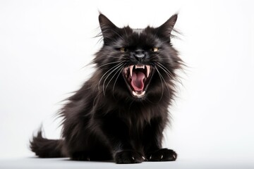 Obraz premium Black grumpy screaming cat mammal animal pet.