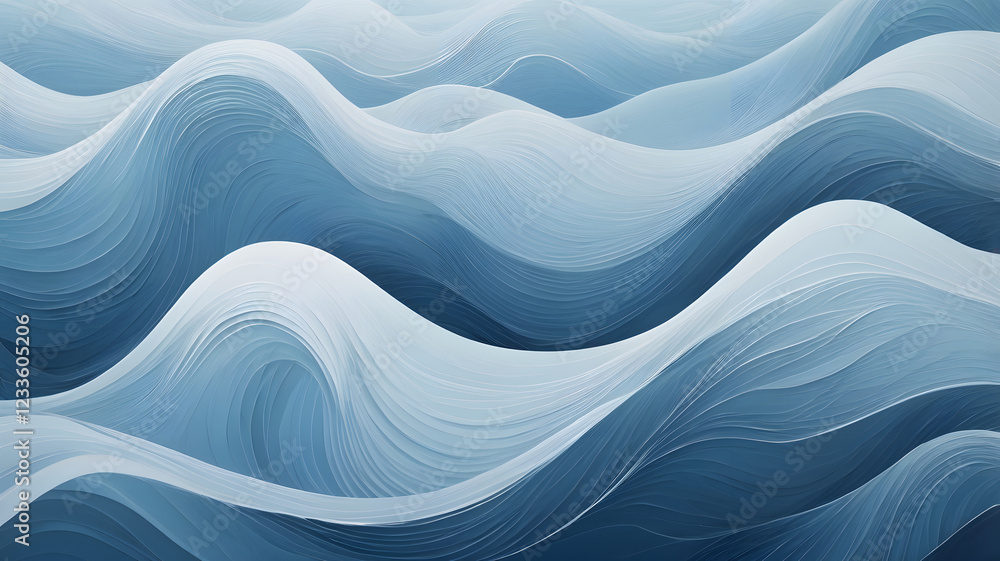 Aufkleber abstract waves of serenity: a serene and minimalist abstract image featuring flowing waves in cool, 