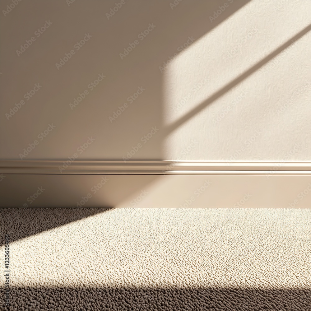 Aufkleber Late Afternoon Sunlight Casting Elongated Shadows on Wall and Carpet : Generative AI