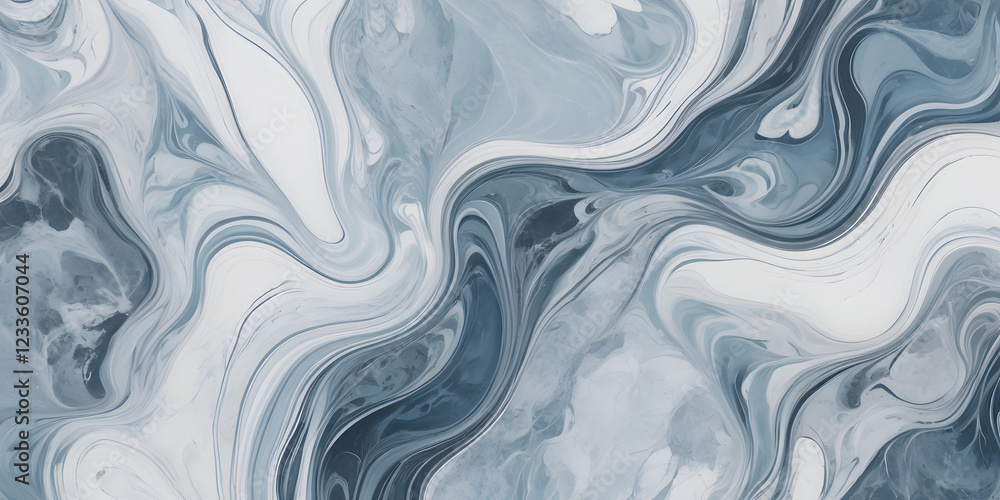Poster abstract blue and white marble texture: swirling, dynamic patterns in shades of blue and white creat