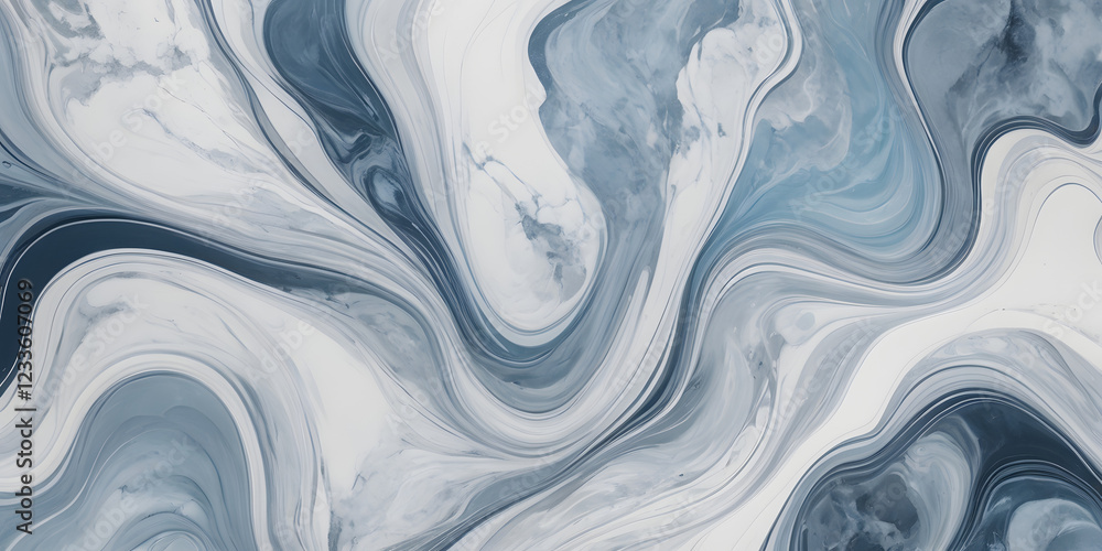 Poster serene blue marble texture: an abstract image showcasing a captivating swirl of fluid marble texture