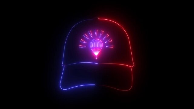 Purple outline baseball cap - Vertical neon hat icon on black background  rad andviolet