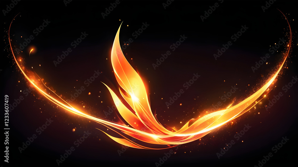 Poster abstract flame glow: an ethereal flame with golden hues dances and twirls on a deep black background