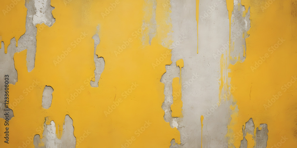 Poster peeling yellow paint: an abstract texture featuring a distressed yellow paint surface with peeling p