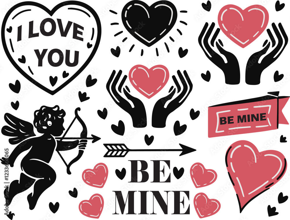 Fototapete a collection of a decorative design elements for a valentine's day poster, banner, card.there are he