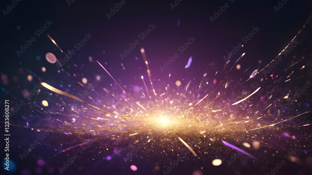 Poster cosmic burst: an abstract image with a fiery burst of light and color against a dark background. the