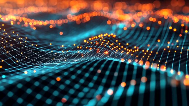 Abstract digital wave, glowing particles, network data flow, technology background, website header