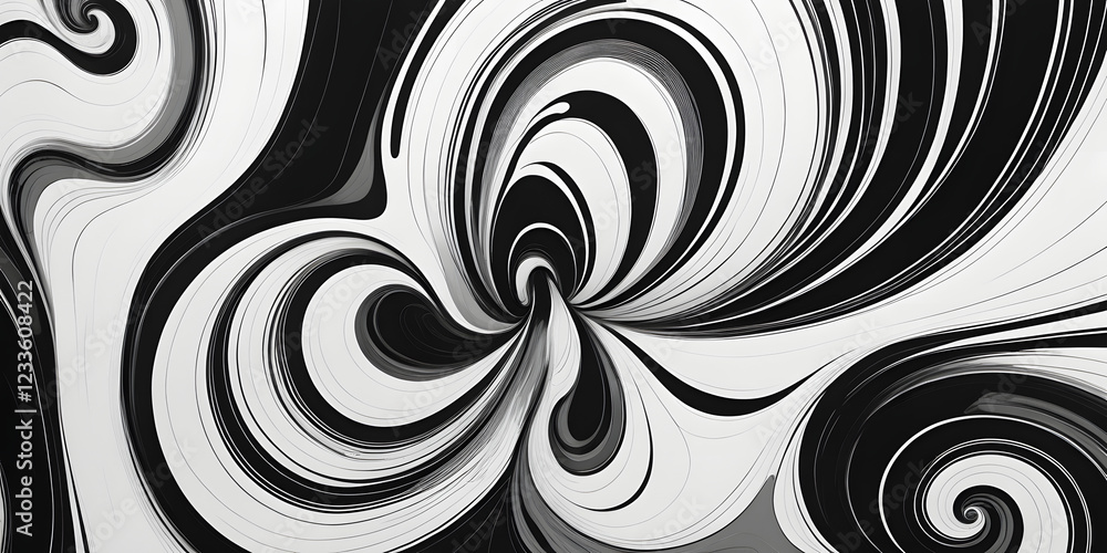 Poster abstract swirling lines: a captivating abstract design featuring dynamic swirling lines in black, wh