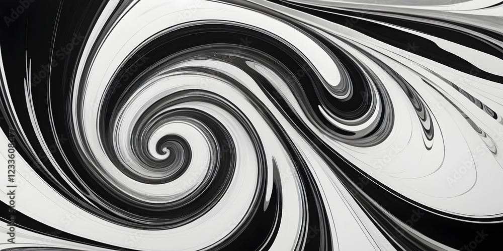Poster abstract swirling vortex: a mesmerizing grayscale image featuring a dynamic, swirling vortex pattern