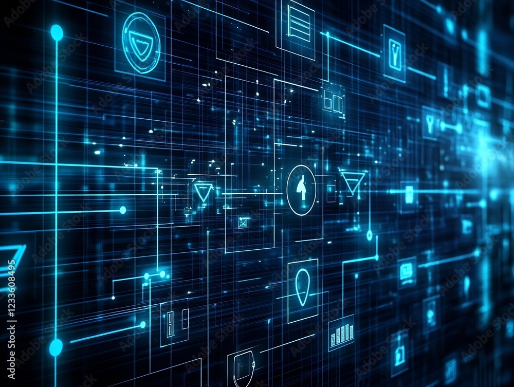 Poster Global Digital Technology Concept with Network Connections and Data Visualization : Generative AI