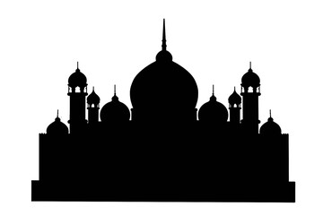 A stunning silhouette of an Islamic architectural landmark, showcasing elegant domes and minarets against a contrasting background