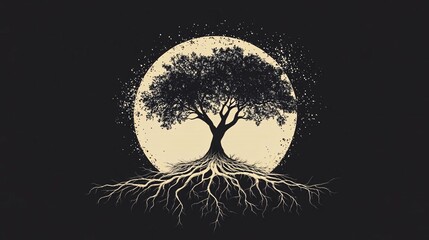 meaningful design of a tree where roots form a complex network, reflecting the importance of human connection and societal unity with copy space