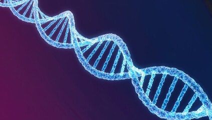 DNA Helix Abstract:  An abstract digital rendering of a DNA double helix, rendered in shimmering blue, against a backdrop of vibrant purple and blue hues.