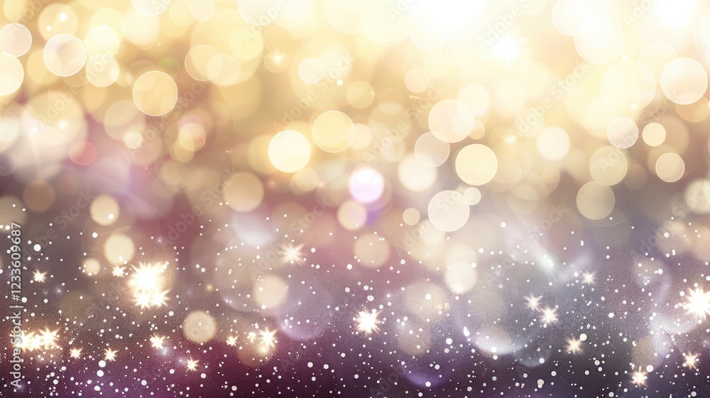 Poster golden festive glow: shimmering gold bokeh with sparkling stars create a magical, ethereal backgroun