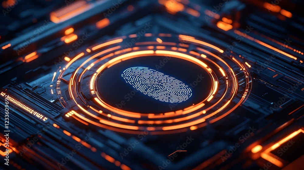 Aufkleber Biometric Fingerprint Identification in Futuristic Secure Digital Environment : Generative AI