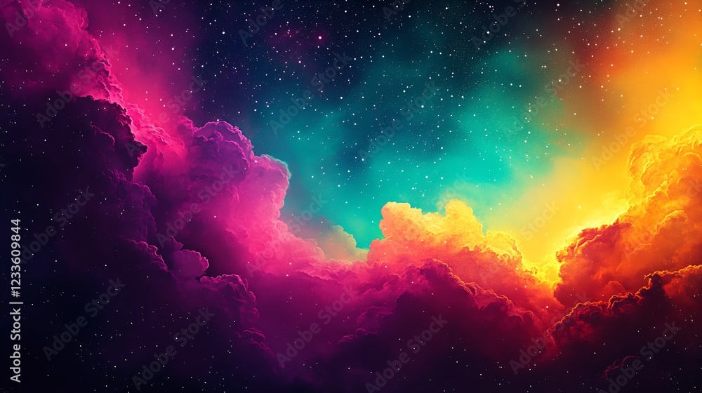 Aufkleber Fantasy Nebula and Aurora Enhanced Celestial Landscape Digital Art : Generative AI
