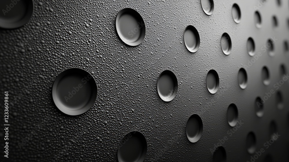 Aufkleber gray textured surface with recessed circles; abstract background for design