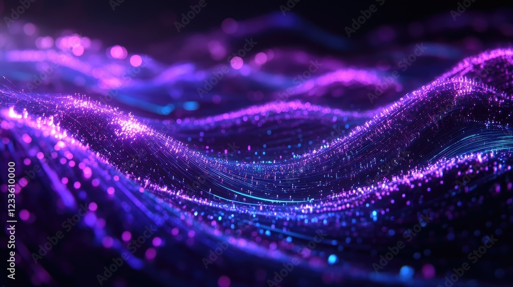 Poster purple and blue abstract wave: a mesmerizing digital rendering of undulating waves, shimmering with 
