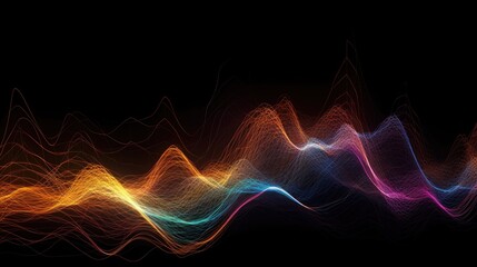 Obraz premium Abstract Colorful Waves: Vibrant, multicolored waves flow across a dark background, creating an abstract and dynamic visual experience. The colors shift and blend seamlessly.